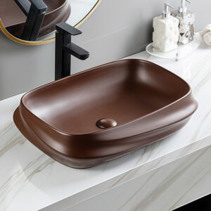 Customized Color Matt Brown Glazed Ceramic Bathroom Top Mounted Basin Sink Bowl for Hand Wash Art Shaped Washbasin Sinks Factory Direct