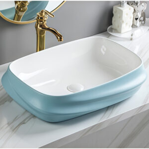 Modern Design Baby Blue Glazed Ceramic Bathroom Top Mounted Basin Sink Bowl for Hand Wash Art Shaped Washbasin Sinks Factory Direct