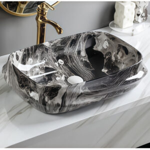 Decorative Black Marble Type Counter Top Hand Wash Art Basin Ceramic Vessel Bathroom Sink Bowl Sanitary Ware Washbasin Washstand