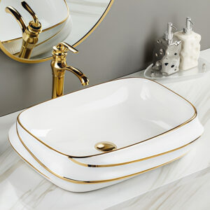 High Quality Grooves Fluted Art Basin Bathroom Basin Bowls Sinks Table Top Wash Hand Gold Design Basin Restaurant Bathroom Sink