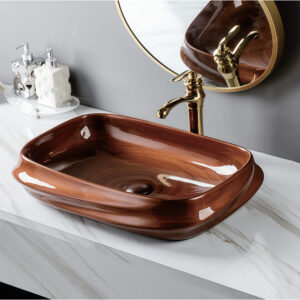 Decorative Glossy Brown Glazed Counter Top Hand Wash Art Basin Ceramic Vessel Bathroom Sink Bowl Sanitary Ware Washbasin Washstand