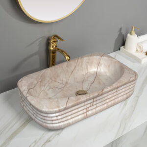 Marble Effect Electroplated Basin Bathroom Vessel Sink Above Counter Basin Bowl Ceramic Washbasin Wholesale for Projects