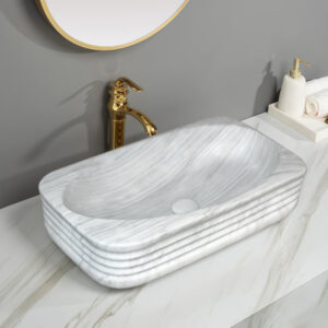 Light Grey Marble Effect Electroplated Basin Bathroom Vessel Sink Above Counter Basin Bowl Ceramic Washbasin Wholesale for Projects