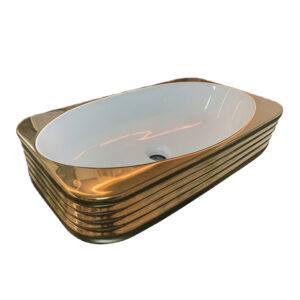 Modern Bathroom White Gold Rectangular Vessel Sink Gold Striped Vanity Top Basin Bowl Glossy Glazed Ceramic Washbasin Wholesale for Projects