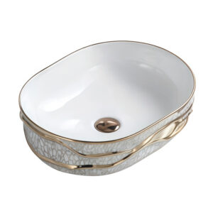 Factory Direct Art Ceramic Sink Irregular Pattern Bathroom Above Counter Basin Gold Plated Line Decoration Sink Bowl Washbasin
