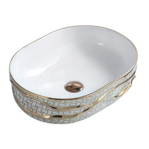 Sanitary Wholesaler Art Ceramic Sink Irregular Pattern Bathroom Above Counter Basin Gold Plated Line Decoration Sink Bowl Washbasin