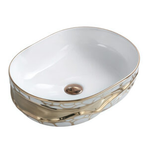 Sanitary Wholesaler High Quality Ceramic Sink Irregular Pattern Bathroom Above Counter Basin Gold Plated Line Decoration Sink Bowl Washbasin