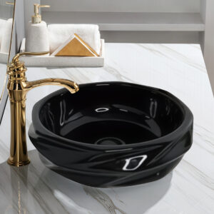 Low Keyed Sleek Black Glazed Ceramic Bathroom Geometric Vessel Sink Hand Washing Basin Bowl Washbasin Wholesale for Projects