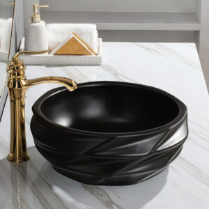 Low Keyed Matt Black Glazed Ceramic Bathroom Geometric Vessel Basin Bowl Washbasin Wholesale for Projects
