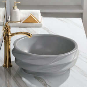 Hot Sale Matt Grey Glazed Ceramic Bathroom Geometric Vessel Basin Bowl Washbasin Wholesale for Hotel Home Bathrooms