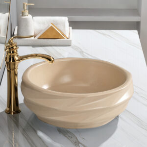 Decorative Matt Light Yellow Glazed Ceramic Bathroom Geometric Vessel Basin Bowl Washbasin Wholesale for Projects