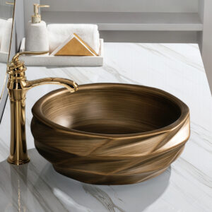 Vintage Bronze Colored Ceramic Bathroom Geometric Vessel Basin Bowl Washbasin Wholesale for Hotel Home Bathrooms