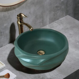 Customized Color Dark Green Ceramic Bathroom Geometric Vessel Basin Bowl Washbasin Wholesale for Hotel Home Bathrooms