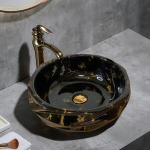 Customized Print Marble Type Ceramic Bathroom Geometric Vessel Basin Bowl Washbasin Wholesale for Hotel Home Bathrooms