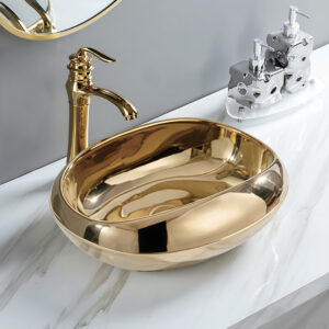 Luxurious Gold Electroplated Basin Bathroom Vessel Sink Ceramic Vanity Top Mounted Basin Bowl Washbasin for Bathroom Renovation