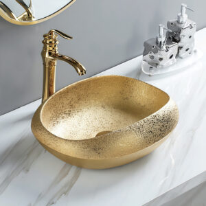 Multi-layer Gold Electroplated Art Basin Bathroom Vessel Sink Ceramic Vanity Top Basin Bowl Washbasin for Bathroom Renovation