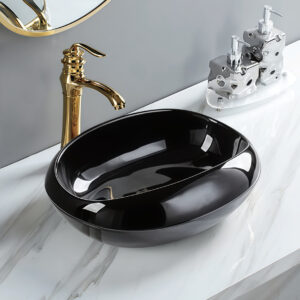 Premium Glossy Black Art Basin Bathroom Vessel Sink Ceramic Vanity Top Basin Bowl Washbasin for Hotel & Home Bathroom