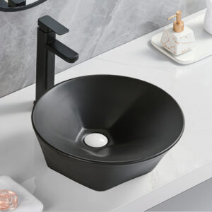High End Matt Black Glazed Ceramic Pentagon Vessel Sink Vanity Top Basin Sinks Bowl Washbasin for Bathroom Hand Washing