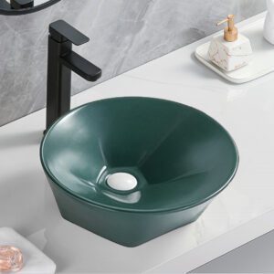 Customized Color Dark Green Glazed Ceramic Pentagon Vessel Sink Vanity Top Basin Sinks Bowl Washbasin for Bathroom Hand Washing