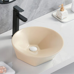 High End Light Yellow Glazed Ceramic Pentagon Vessel Sink Vanity Top Basin Sinks Bowl Washbasin for Bathroom Washroom Balcony