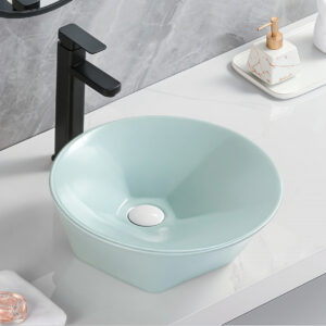 Colorful Sanitary Wares Sky Blue Glazed Ceramic Pentagon Vessel Sink Vanity Top Basin Bowl Washbasin for Bathroom Washroom Balcony