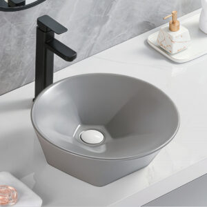 Colorful Sanitary Wares Grey Glazed Ceramic Pentagon Vessel Sink Vanity Top Basin Bowl Washbasin for Home & Hotel Bathrooms