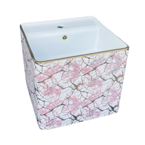 Fashionable Pink Marble Type One Piece Wall-Mounted Square Basin Hand Washing Washbasin Lavatory Vessel Sink for Home Use