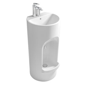 Middle East Muslim Pedestal Ceramic Surface Cylinder Foot Wash Bidet Basin Integrated Bathroom Pedicure Wudu Basin for Hotel Home