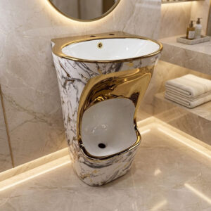 Luxury European Relief Gold Plated Kaolin Ceramic for High-end Beauty Salon SPA Pedicure Basin
