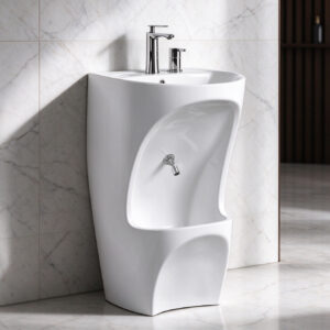 Modern Freestanding Ceramic Wudu Foot Wash Basin Double Layer Glossy White Surface Ablution Sink for Hotel Home Bathroom Use