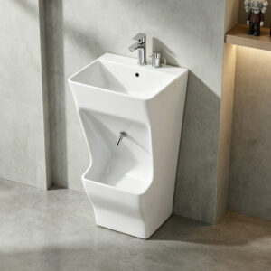 High Quality Ceramic Bathroom Pedestal Sink Integrated Dual Level Hand & Foot Washing Basin for Muslim Wudumate Wudu Foot Spa